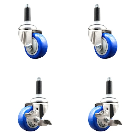 Service Caster 3.5 Inch 316SS Blue Poly Swivel 7/8 Inch Expanding Stem Caster Brake, 2PK SS316EX20S3514-PPUB-BLUE-2-TLB-2-78